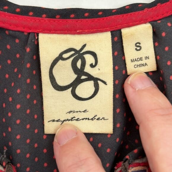 Anthropologie One September Women tribal polka dot tassel embroidered shirt Sm - Picture 7 of 10